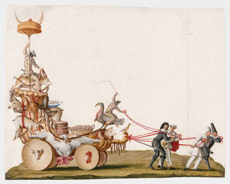 Burnacini: Faschingswagen mit Trophäen aus dem Schlaraffenland. © KHM_Museumsverband 