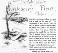 Die erste Seite der Originalausgabe „The Adventures of Huckleberry Finn“ von Mark Twain. 