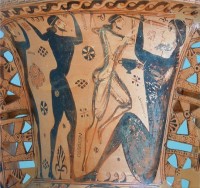 Odysseus und seine Gefährten blenden Polyphem. Detail einer proto-attischen Amphora des Polyphem-Malers, um 650 v. Chr., © Museum von Eleusis