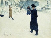 "Das Duell  zwischen Eugen Onegin und Wladimir Lenski". Zeichnung von Ilja Repin 1901. wikipedia, free license