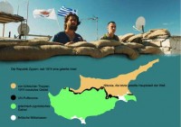 Die Insel Zypern: der türkisch kontrollierte Norden (orange) ist durch  die Greene Line vom griechischen Teil (grün) getrennt. 