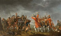 Die Schlacht von Culloden, festgehalten von David Morier. Chancenlos stehen die Schotten der Übermacht der britischen Rotröcke gegenüber. © gemeinfrei 1746 wiki