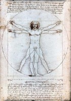 Skizze von Leonardo da Vinci nach Vitruv: "Der vitruvianische Mensch". Pinacoteca Brera, Milano. © gemeinfrei