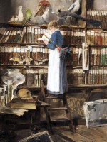 Edouard John Mentha: "Lesendes Dienstmadchen in einer Bibliothek" (um 1915). Auch wenn ein Dienstmädchen weniger zum Lesen als zum Abstauben in die Bibliothek geschickt wurde, Emmy las für ihr Leben gern. © lizenzfrei