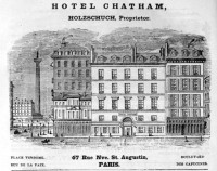 Hotel Chatham, 1885. Bosmans wird belogen, wenn sich Michel da Gama als Direktor des Hotels vorstellt. Abbildung in "Harpers Handbook for Travellers in Europe". © wikimedia